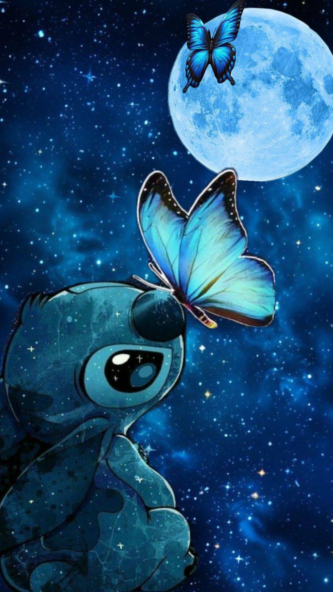 Stitch pfp Profile Picture with Butterfly and Moonlit Sky