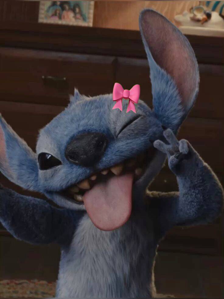 Stitch pfp Profile Picture Playful Wink with Pink Bow