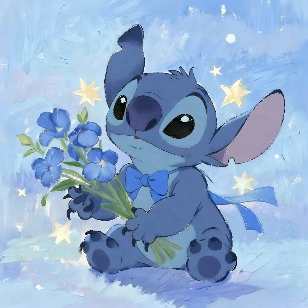 Stitch pfp Profile Picture Cute Holding Flowers