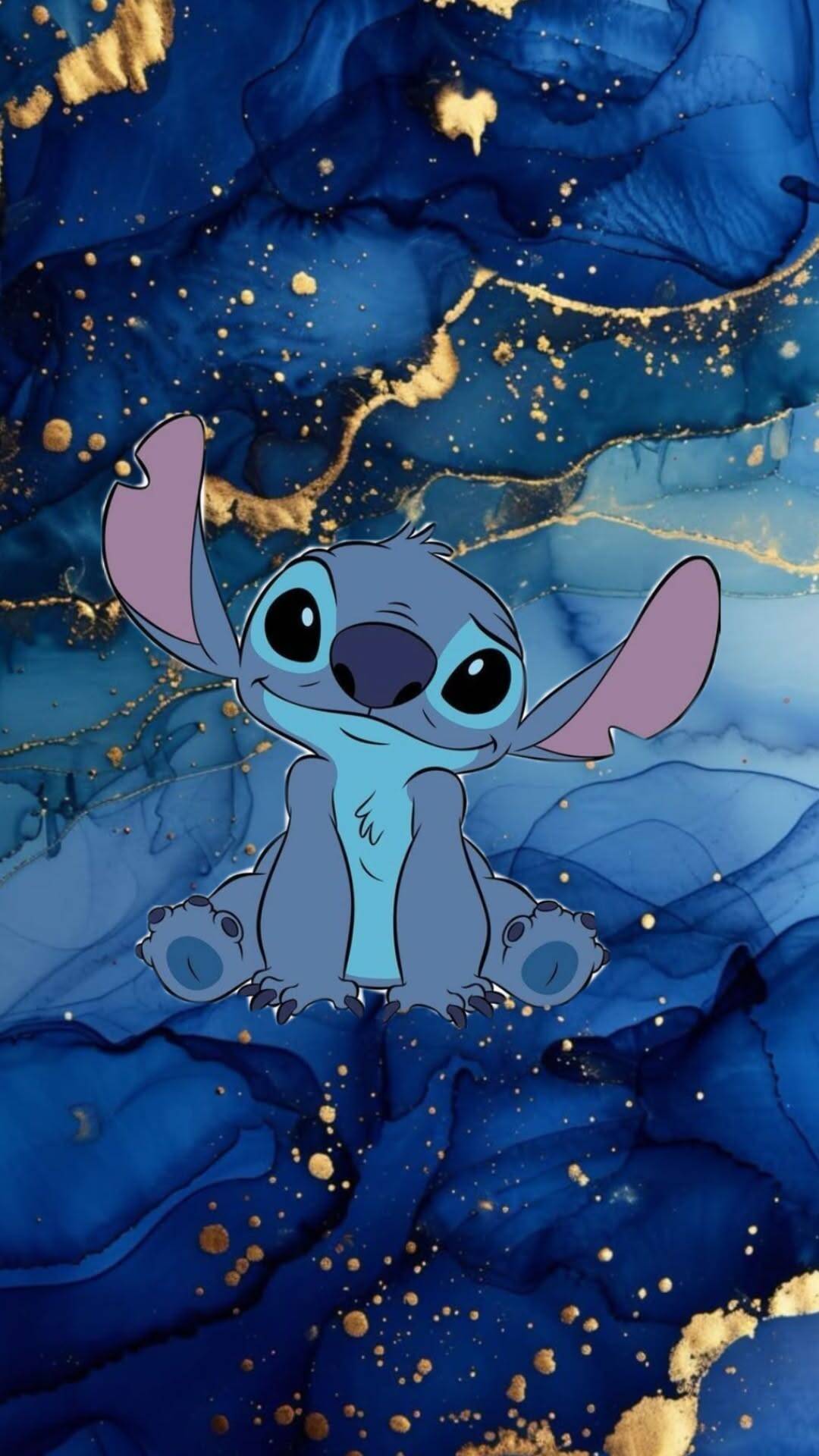 Stitch pfp Profile Picture Aesthetic Blue and Gold Background