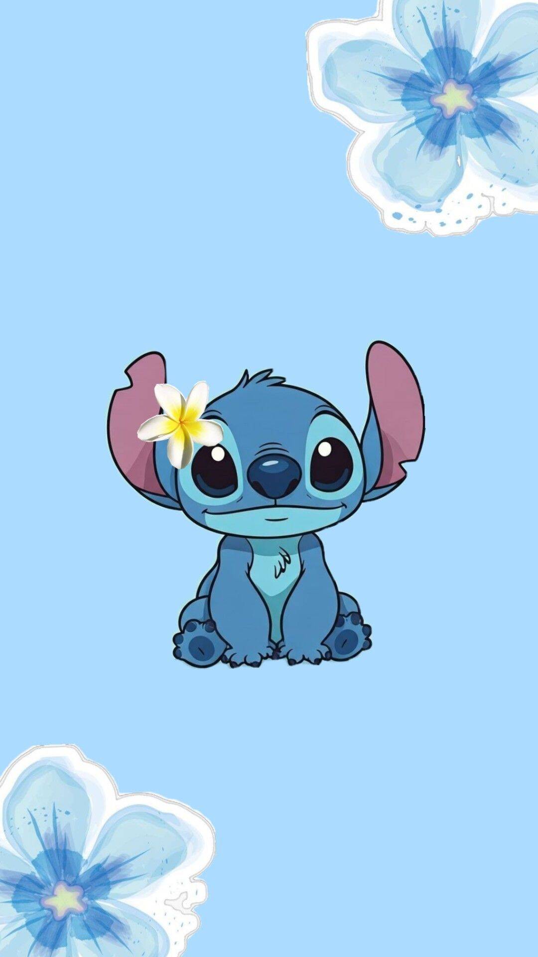 Stitch pfp Profile Picture with Floral Blue Background