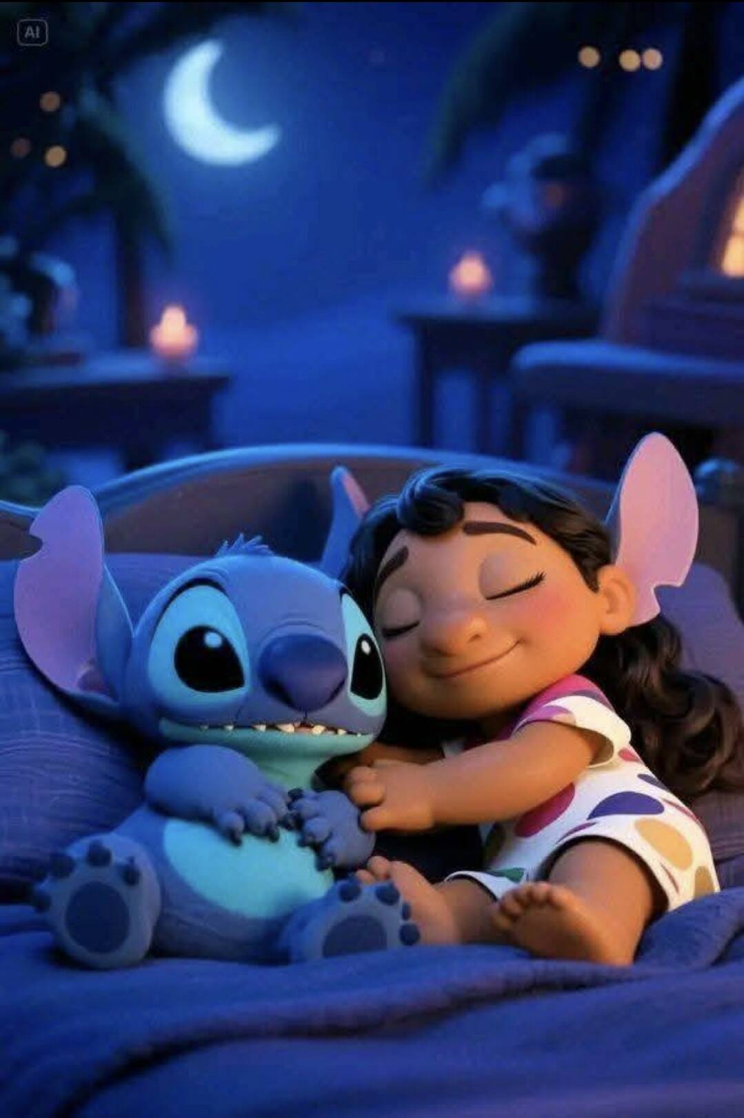 Stitch pfp Profile Picture Sleeping with Lilo Under Moonlight