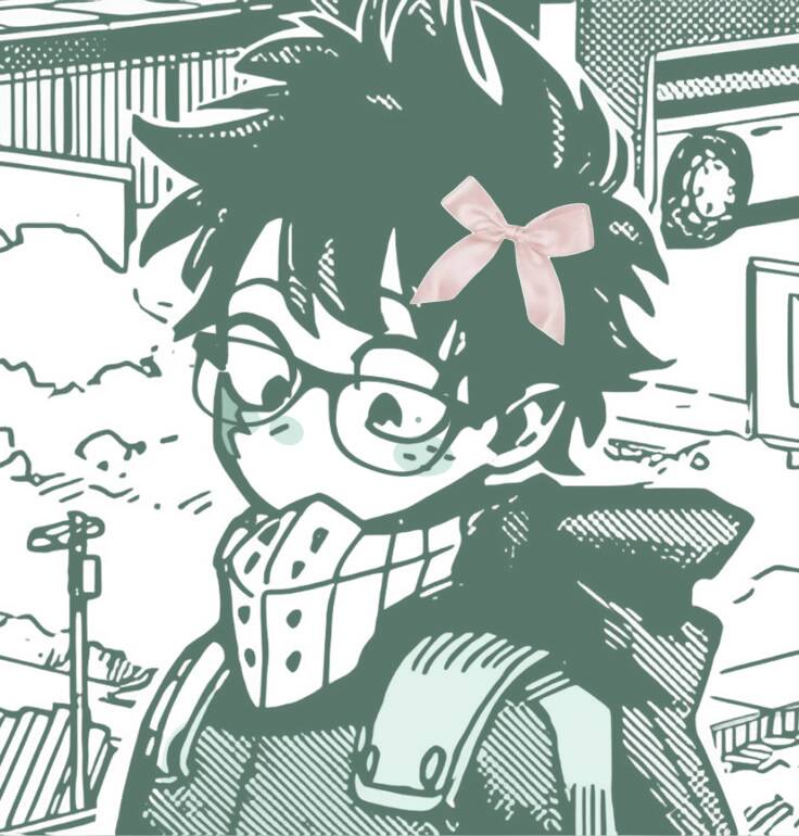 Deku pfp Profile Picture with Pink Bow Manga Style
