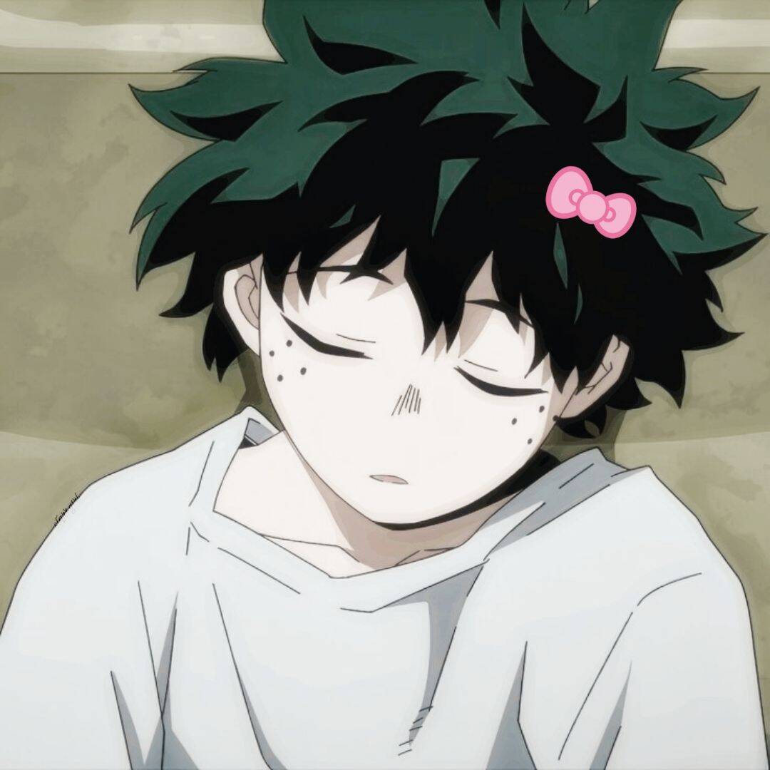 Deku pfp Profile Picture Sleeping with Pink Bow