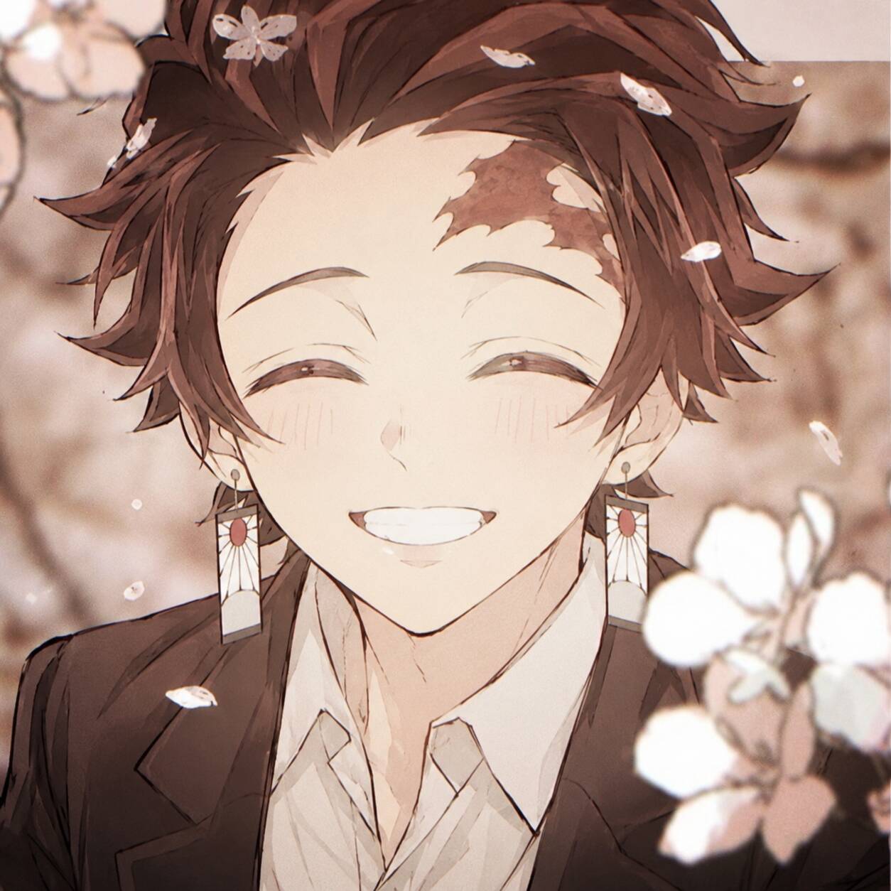 Demon Slayer pfp Profile Picture Tanjiro Smiling Cherry Blossoms