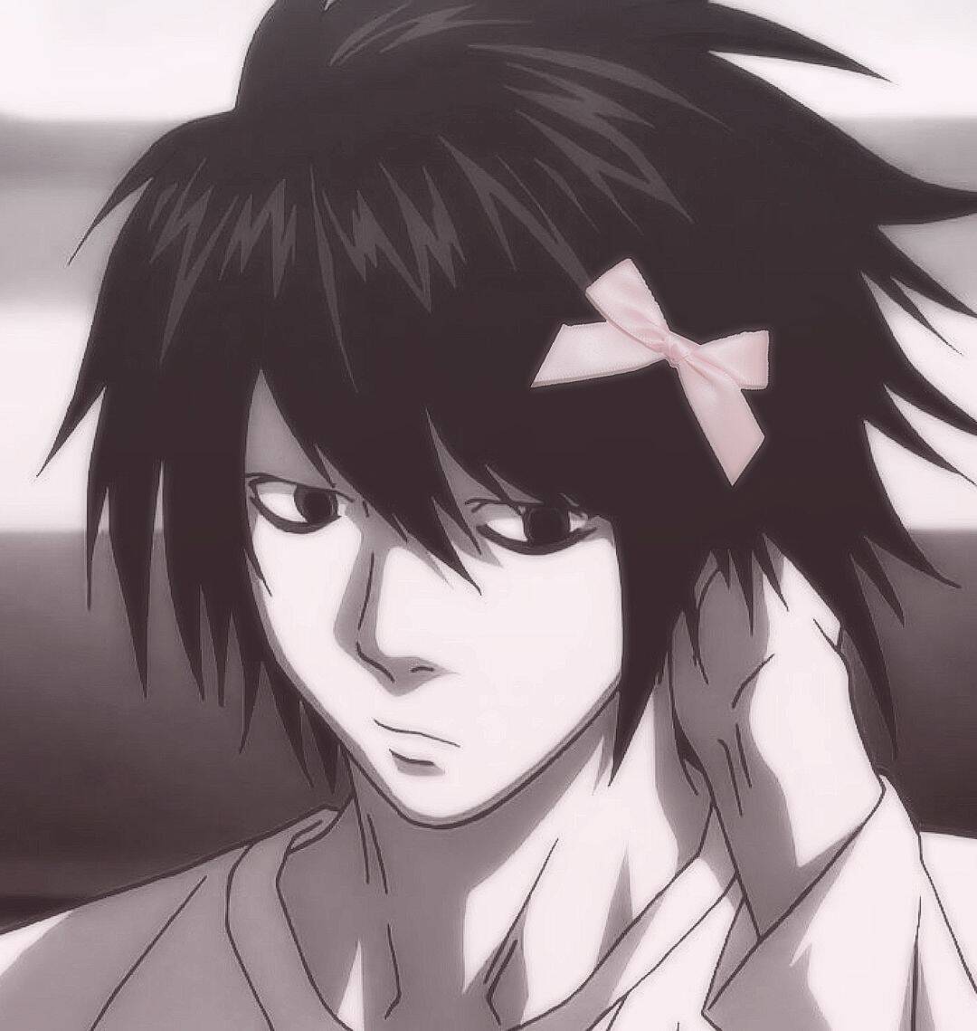 Death Note pfp Profile Picture L with Pink Bow