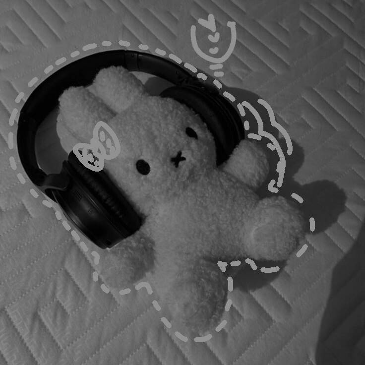 Black and White pfp Profile Picture Cute Bunny with Headphones