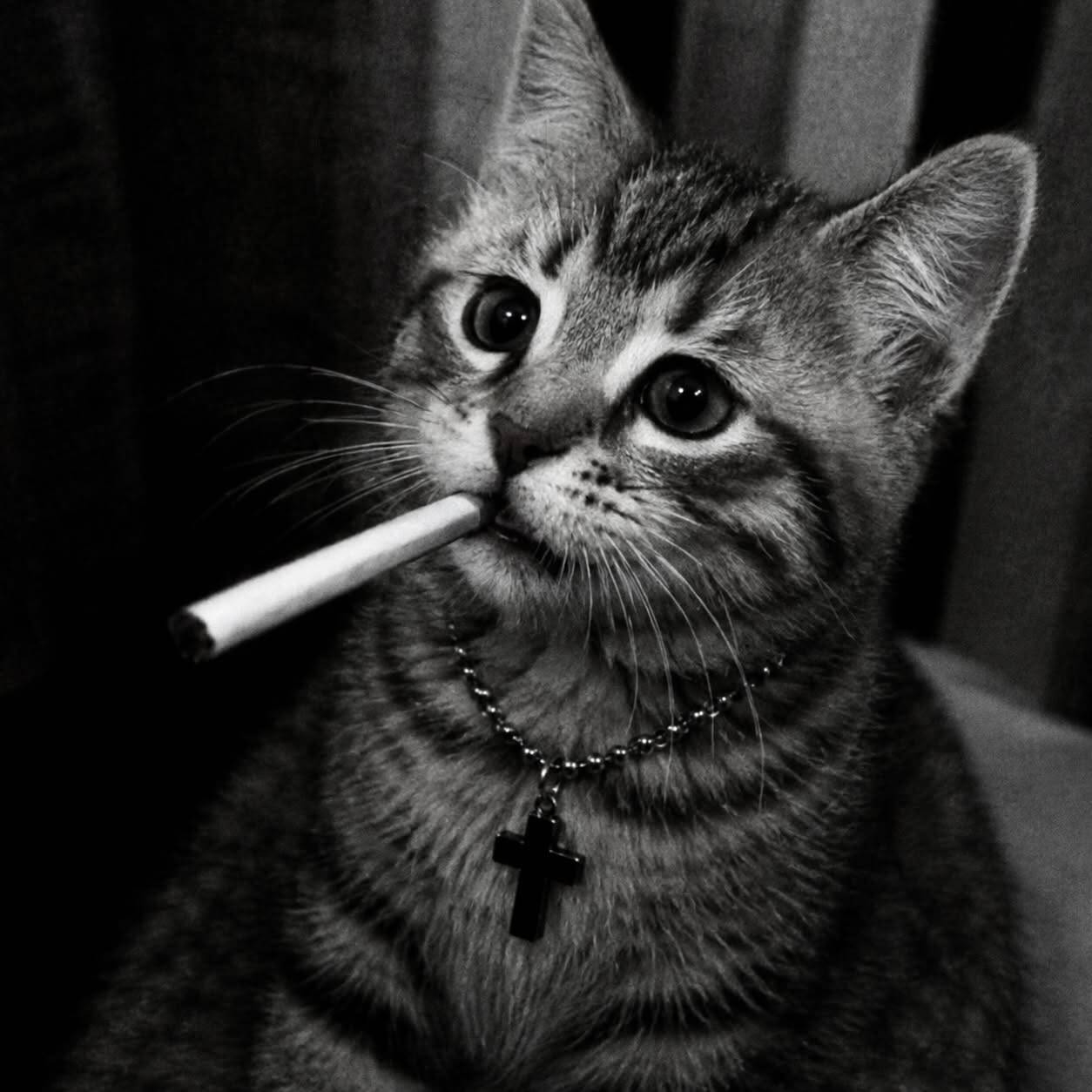 Black and White pfp Profile Picture Cool Cat with Cigarette