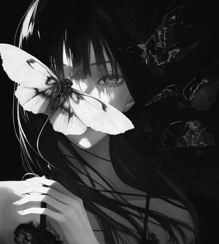 Mystical Anime Girl Black and White pfp Profile Picture