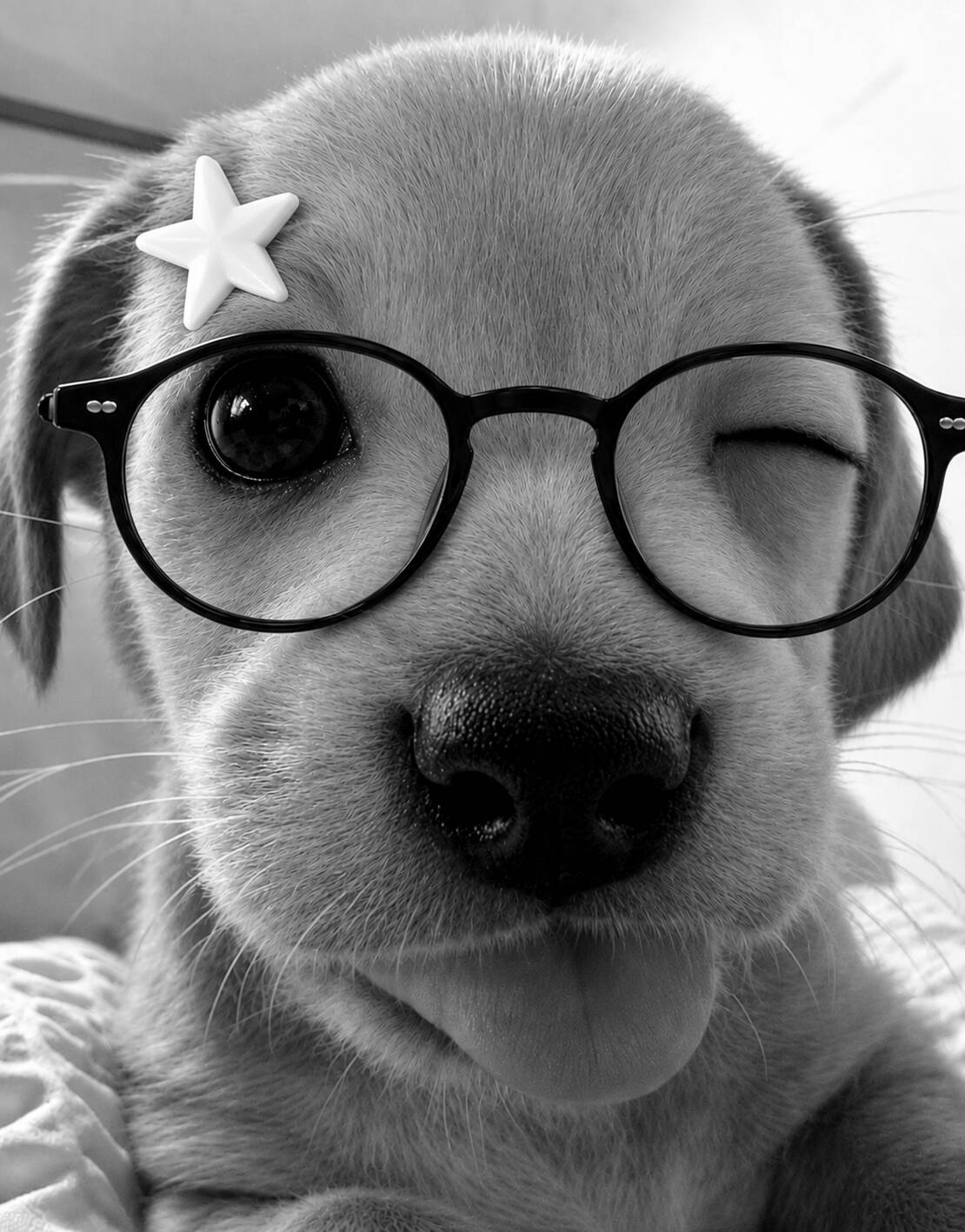 Black and White pfp Profile Picture Cute Puppy with Glasses