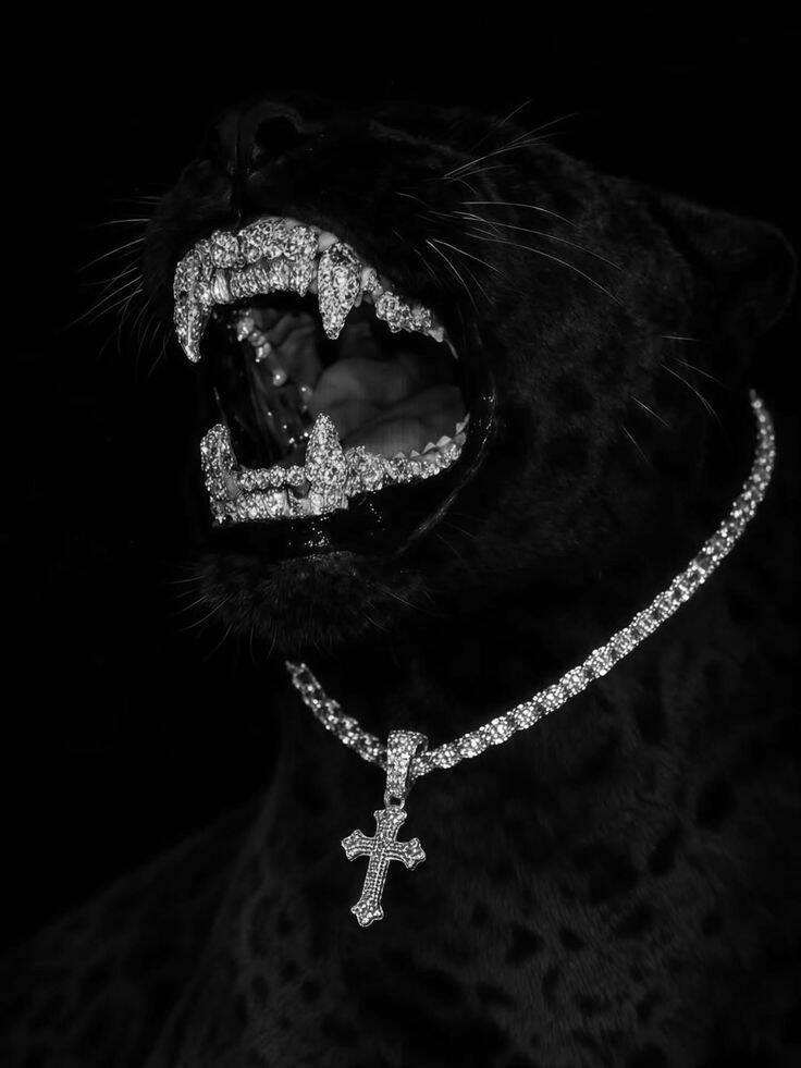 Fierce Black and White pfp Profile Picture with Diamond Panther