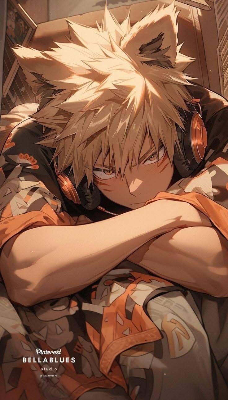 Bakugo PFP Profile Picture with Cat Ears and Headphones