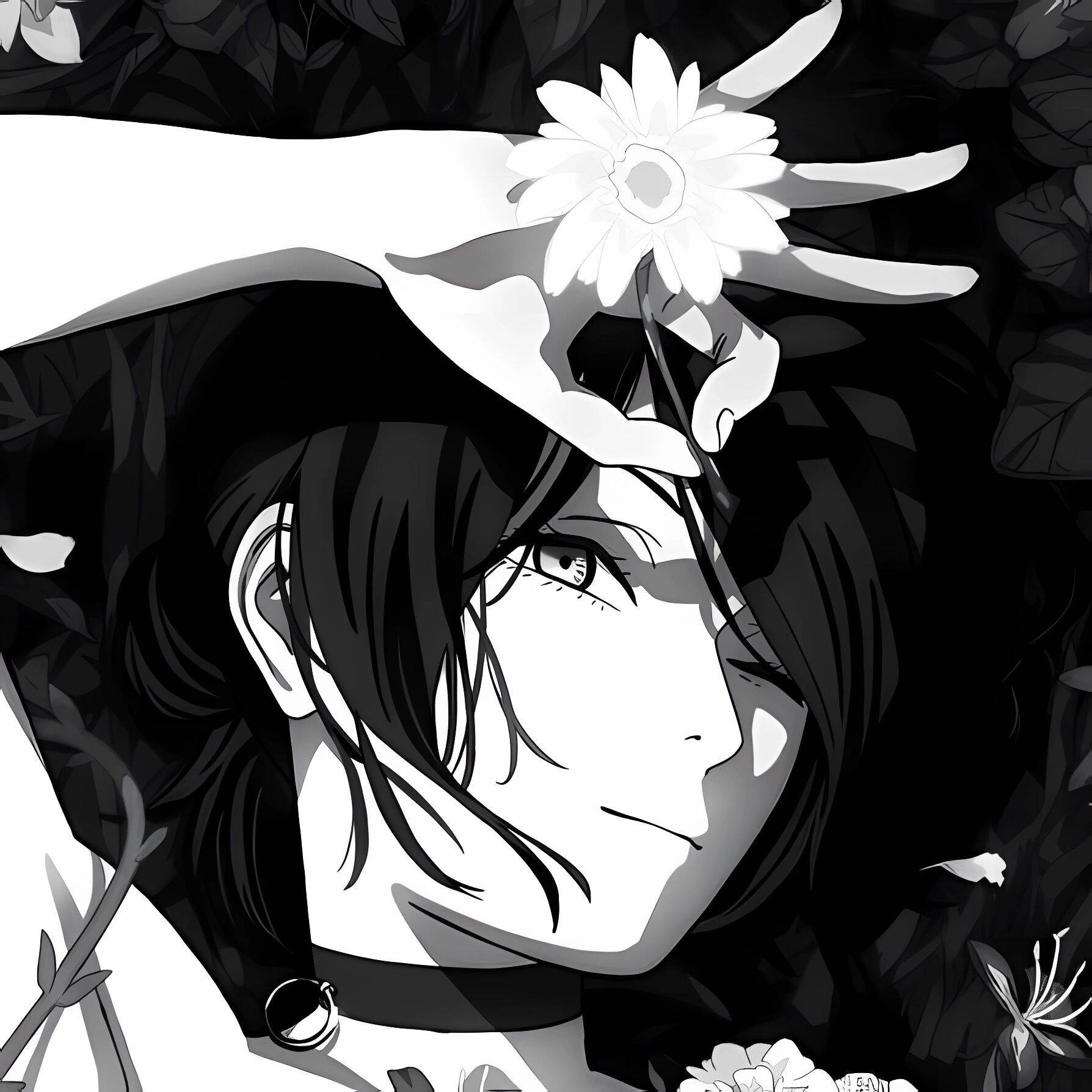 Black and White pfp Profile Picture Anime Floral Aesthetic