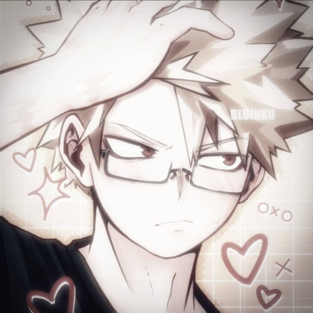Bakugo pfp Profile Picture with Glasses and Heart Background
