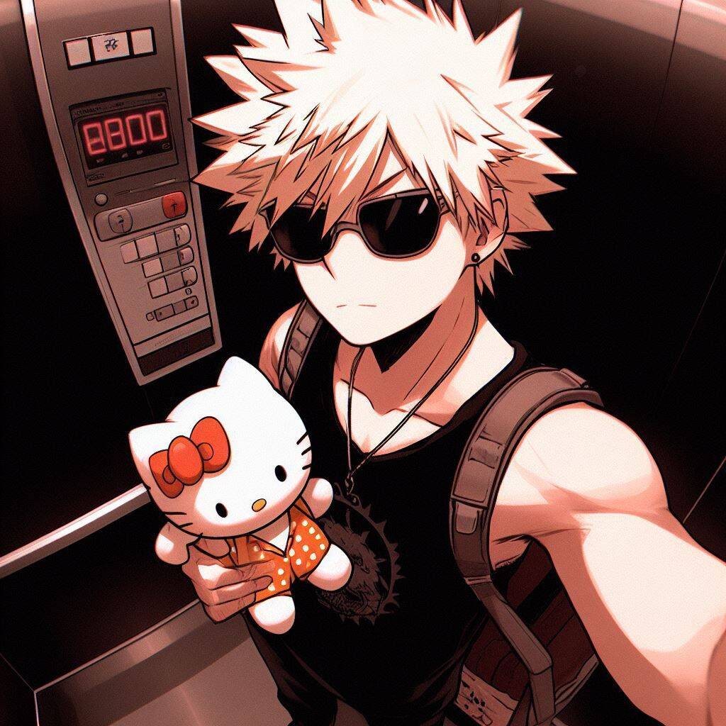 Bakugo pfp Profile Picture with Hello Kitty Plush