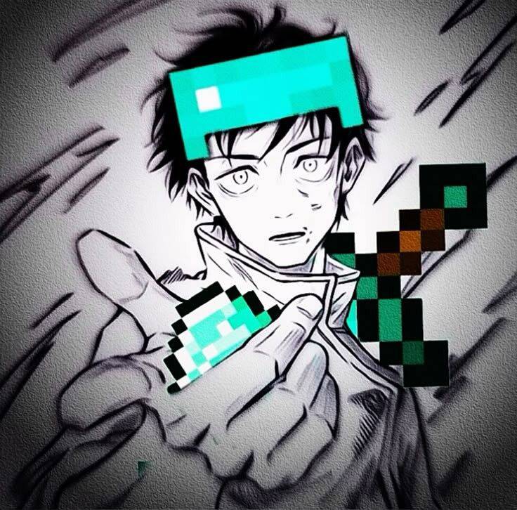 JJK pfp Profile Picture Character with Diamond Sword and Armor