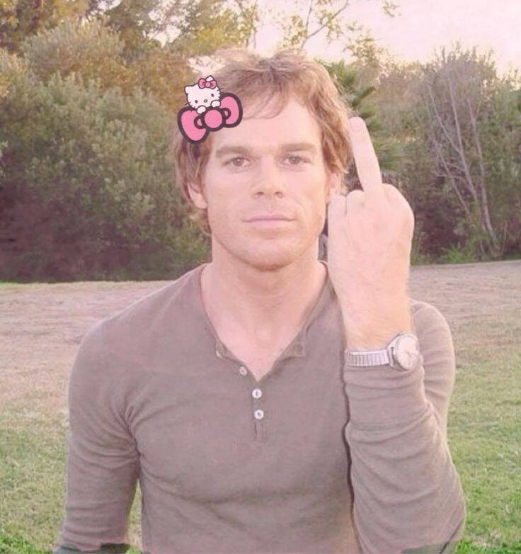Dexter pfp Profile Picture with Hello Kitty and Playful Gesture