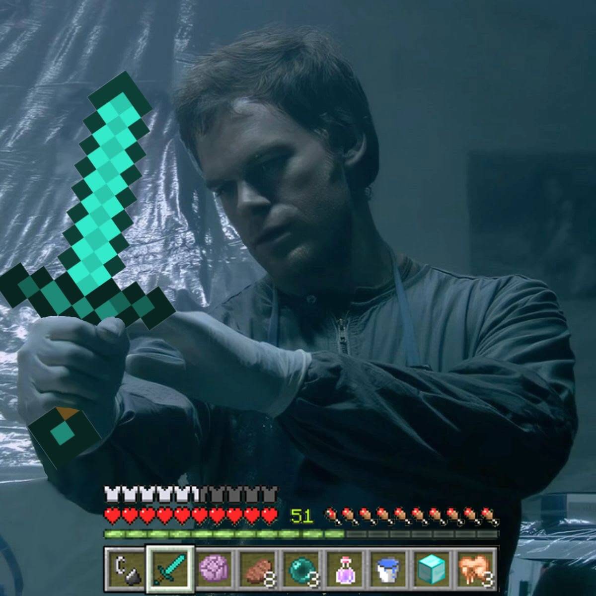 Dexter pfp Profile Picture with Minecraft Sword and Lab Coat