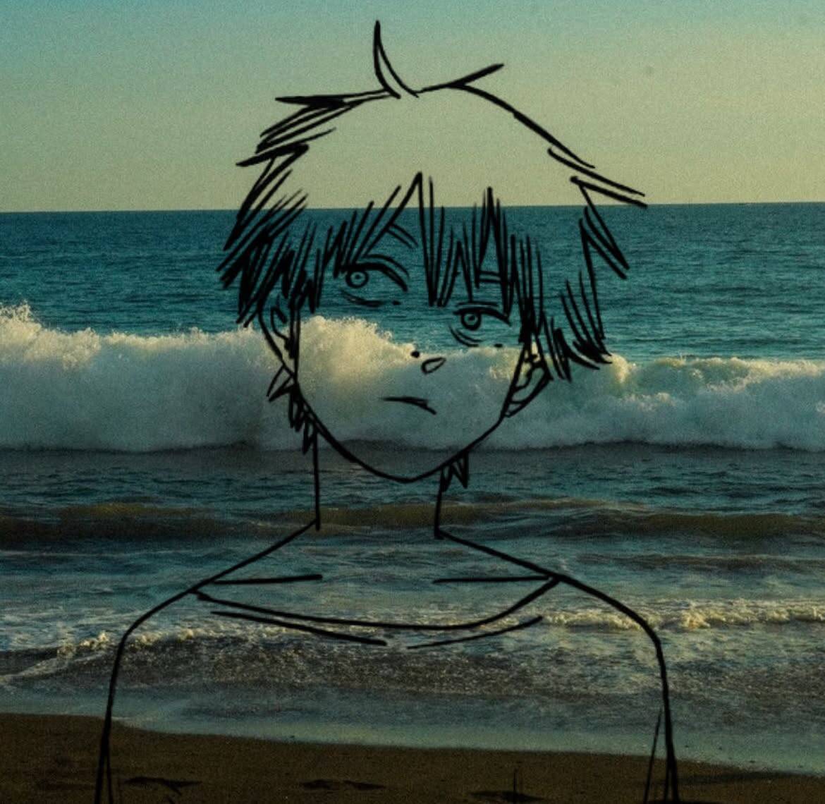 Denji pfp Profile Picture with Ocean Waves Background