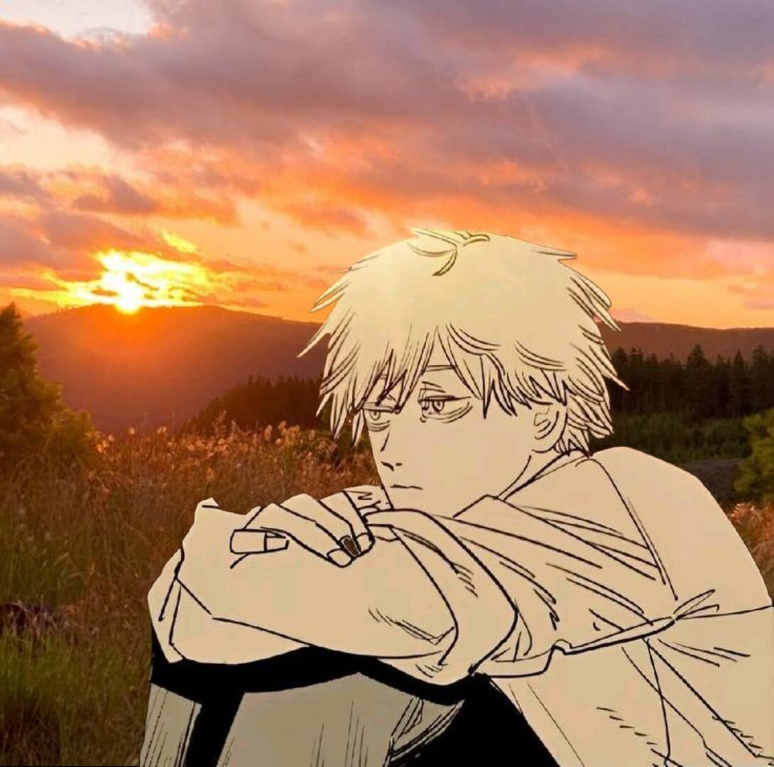 Denji pfp Profile Picture with Sunset Background