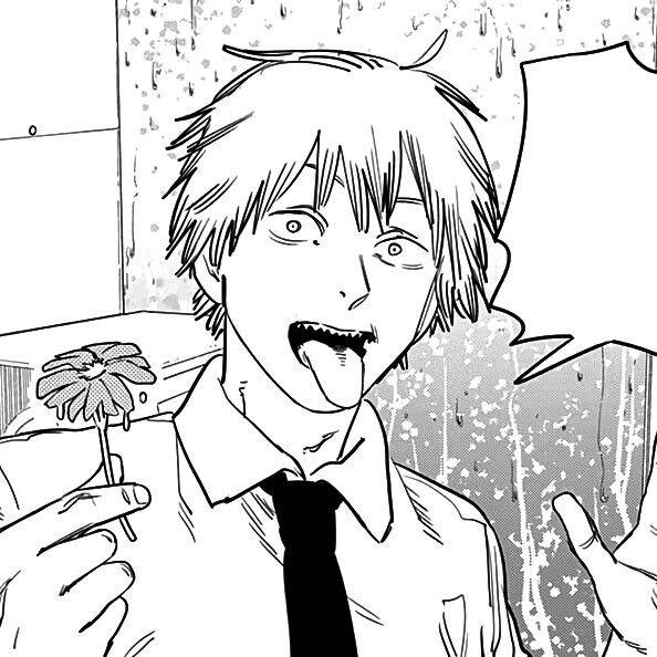 Denji pfp Profile Picture with Flower and Playful Expression