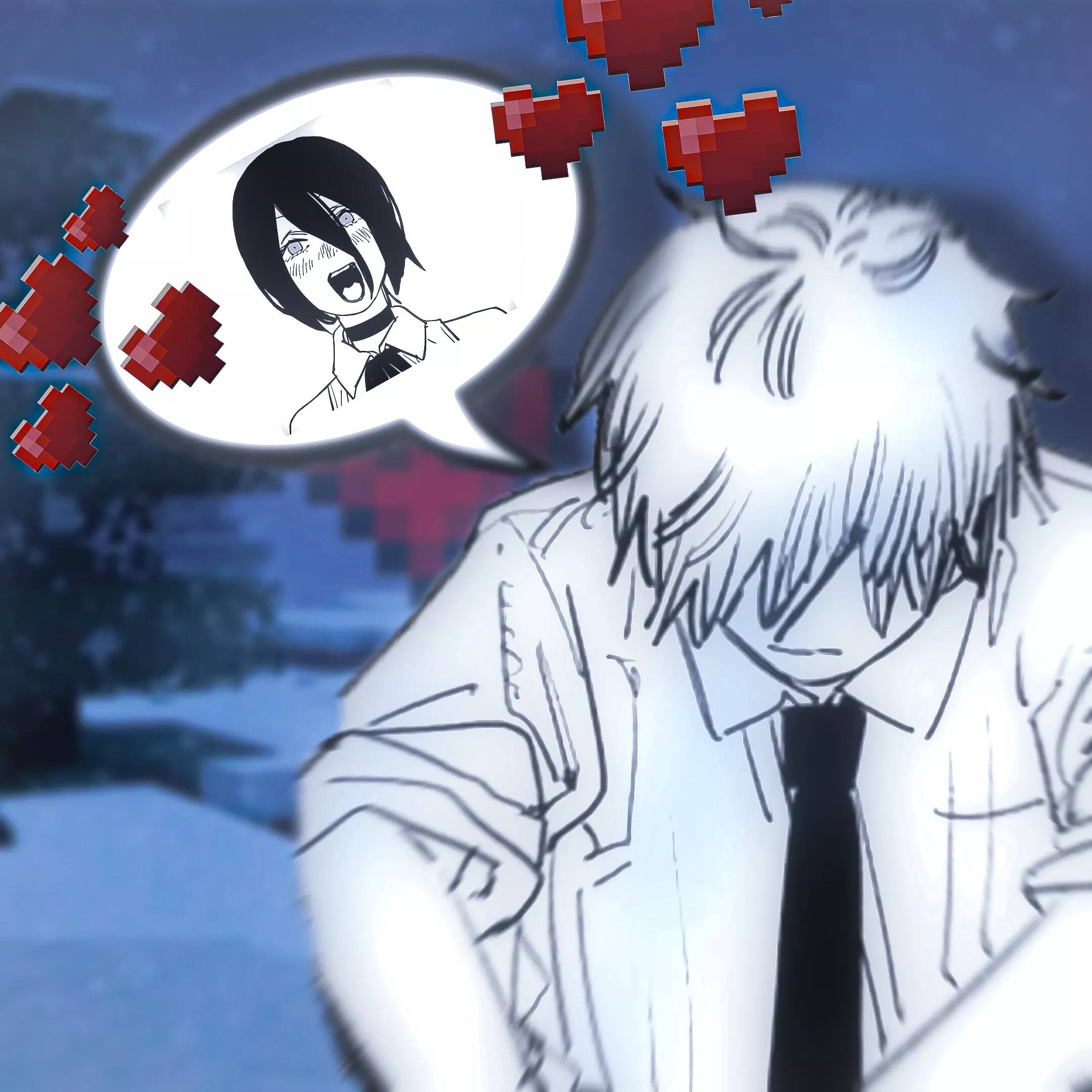 Denji pfp Profile Picture with Heart Emojis and Cute Expression