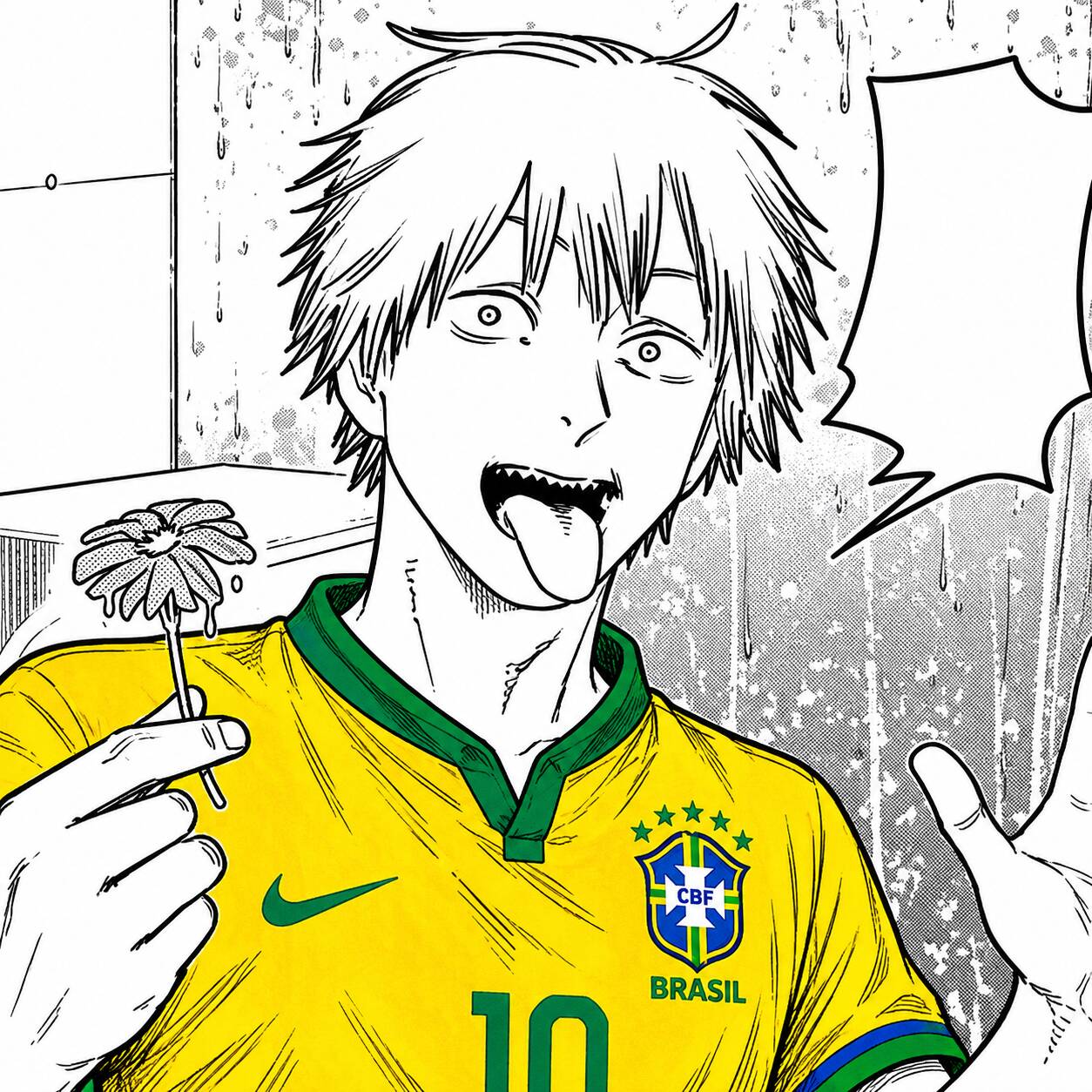 Denji pfp Profile Picture with Brazil Jersey and Flower
