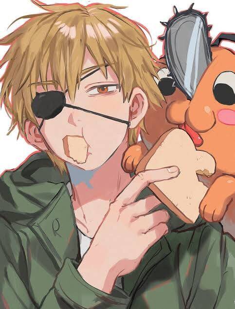 Denji pfp Profile Picture with Pochita Eating Bread