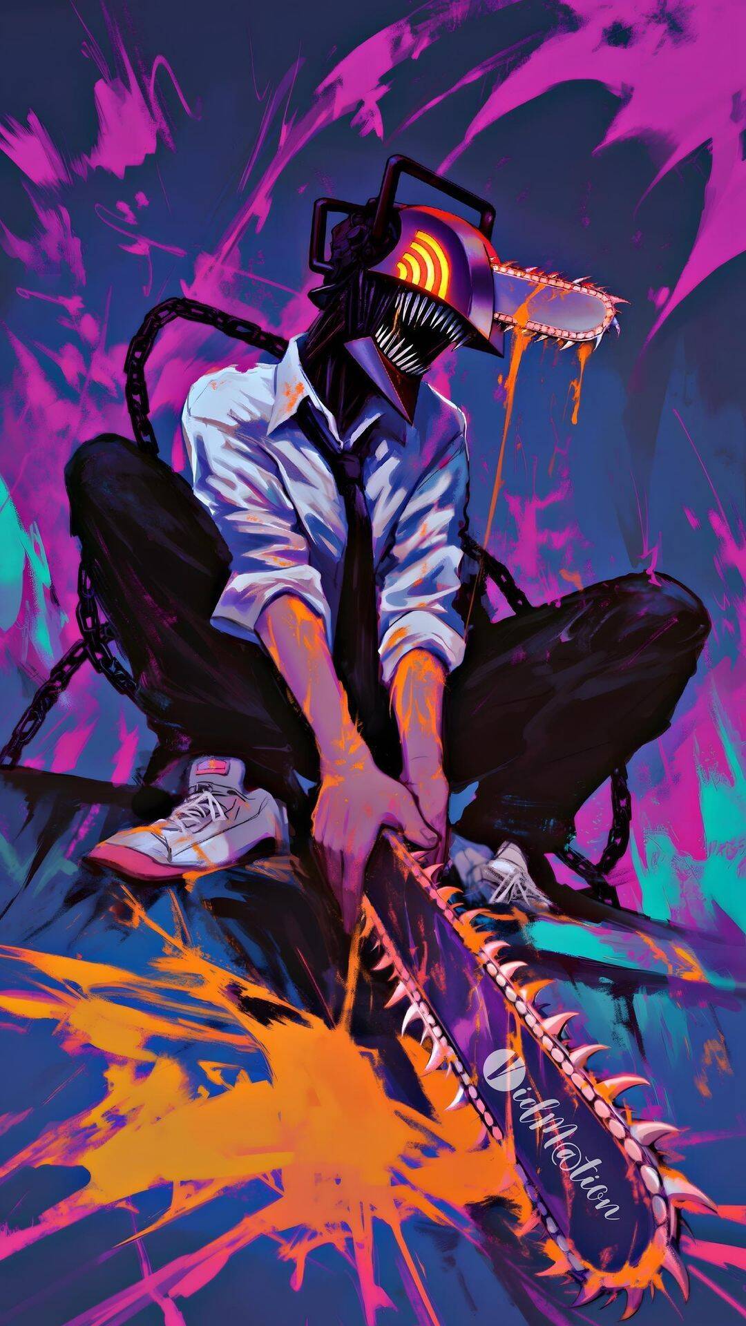 Denji pfp Profile Picture Chainsaw Man with Chainsaw and Colorful Background