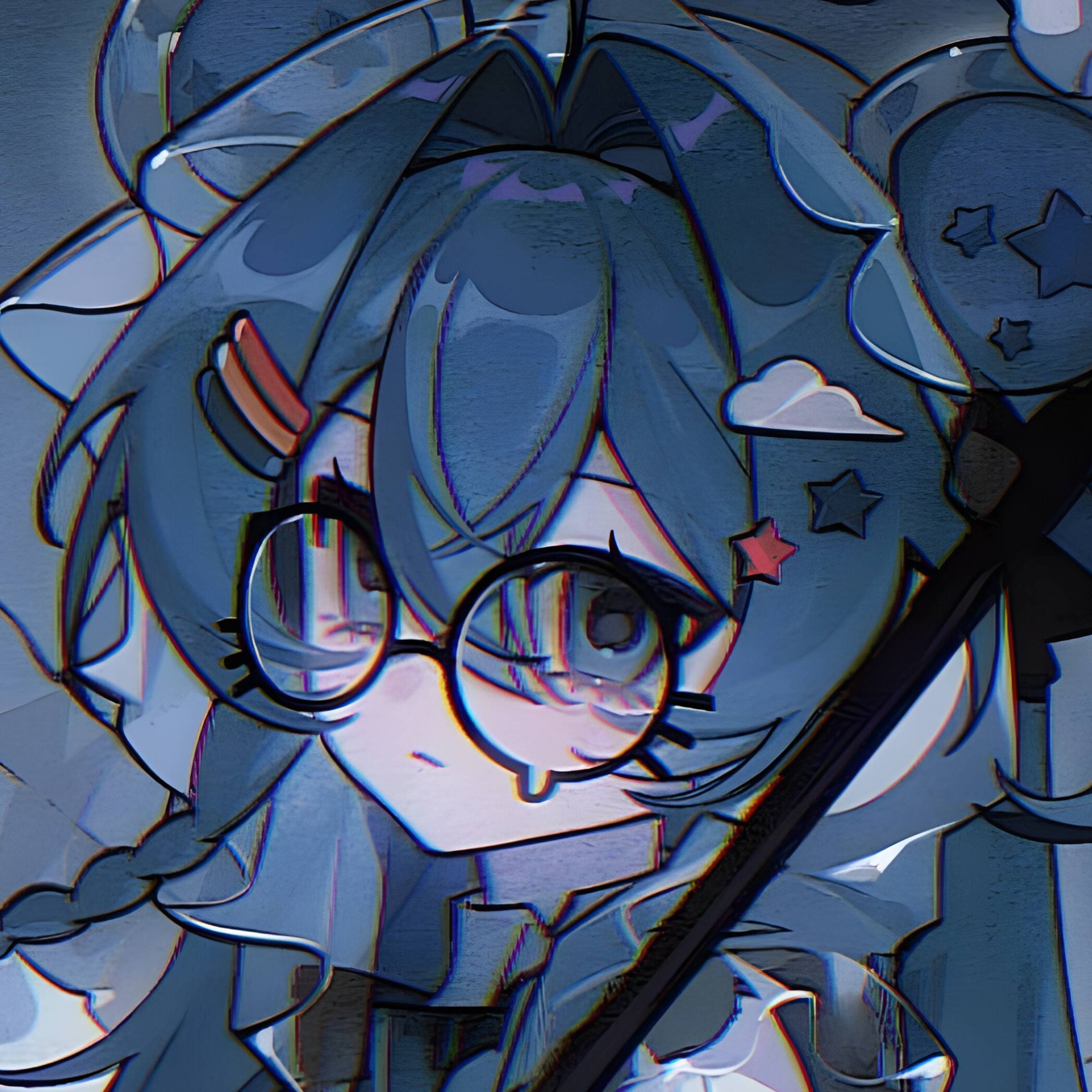 Blue pfp Profile Picture Aesthetic Character with Glasses and Stars