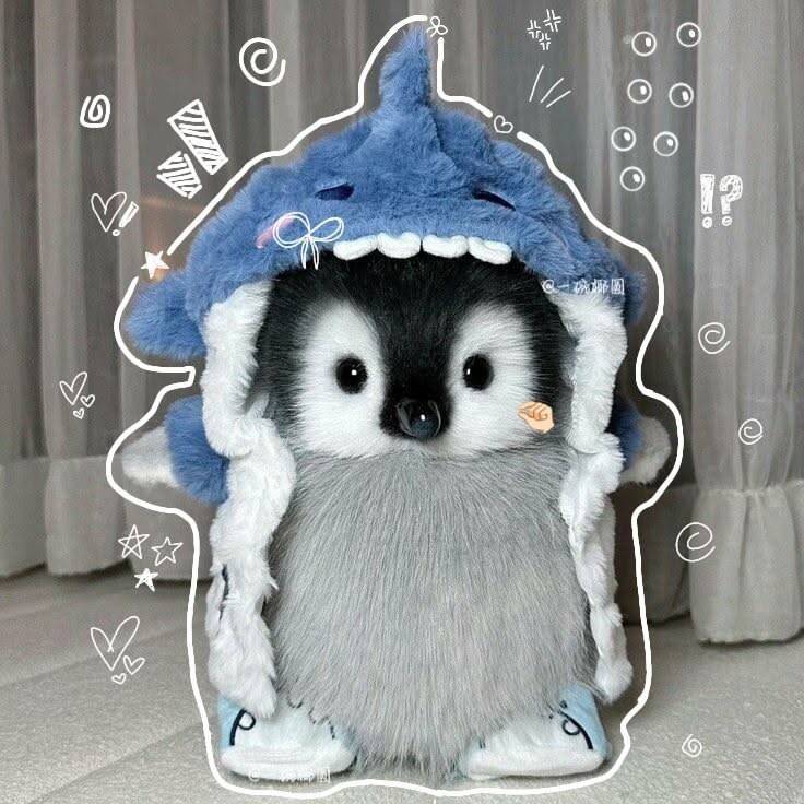 Blue pfp Profile Picture Cute Penguin Plushie with Shark Hat