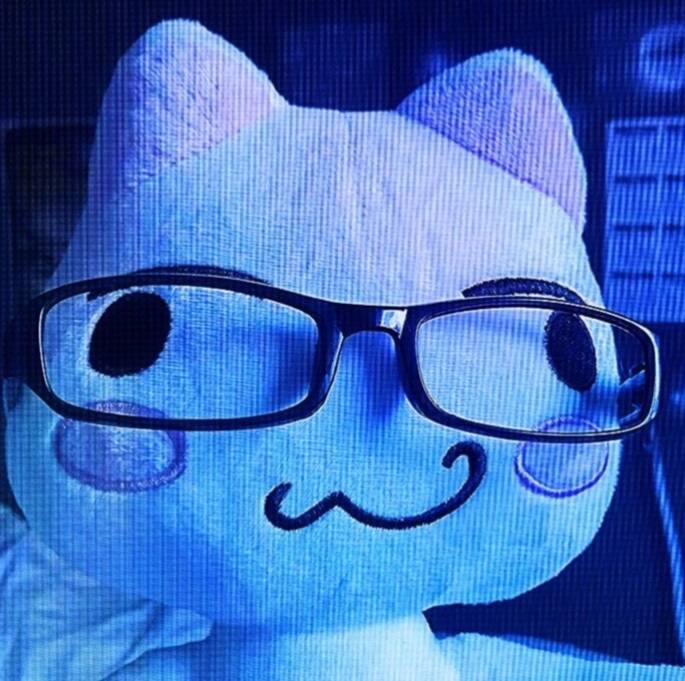 Blue pfp Profile Picture Cute Plush Cat with Glasses