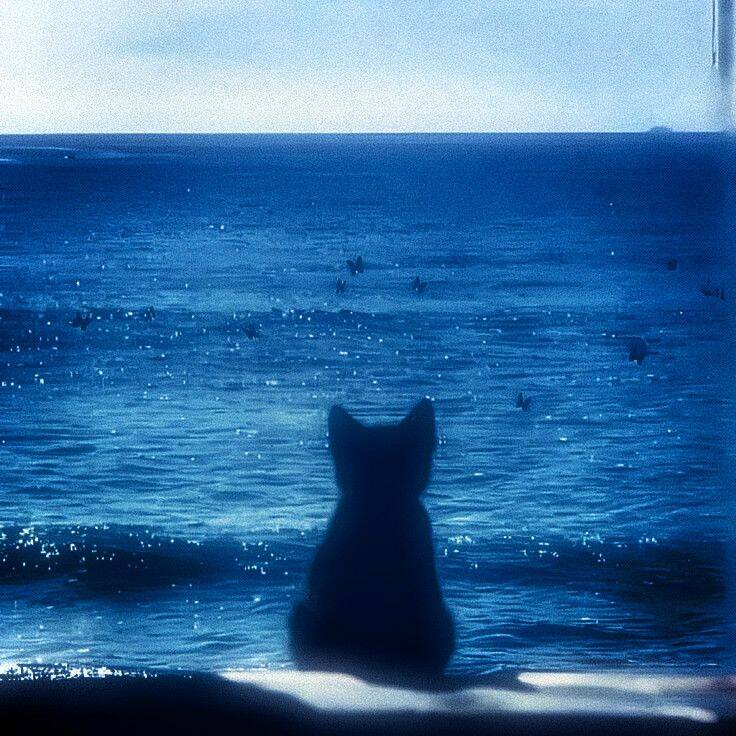 Blue pfp Profile Picture Serene Ocean View with Cat Silhouette