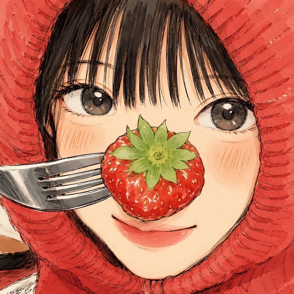Anime Girl pfp Profile Picture Cute Strawberry with Fork