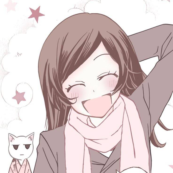 Anime Girl pfp Profile Picture Smiling with Long Brown Hair and Scarf