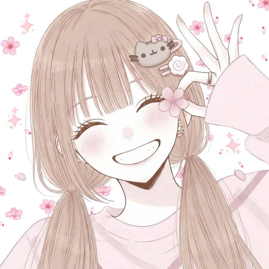 Cute Anime Girl pfp Profile Picture with Pink Hair and Flower Accents