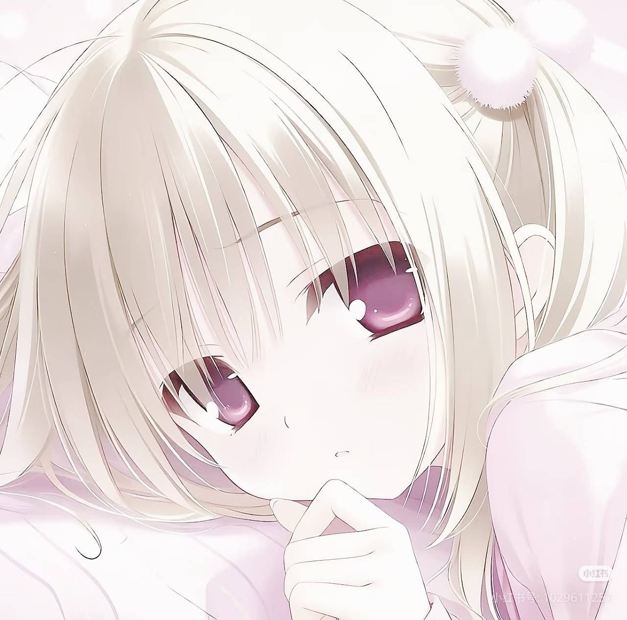 Anime Girl pfp Profile Picture Cute Blonde Hair with Pink Eyes
