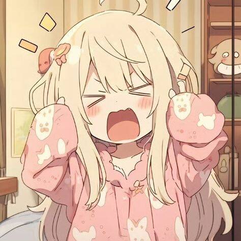 Cute Anime Girl pfp Profile Picture with Long Blonde Hair and Pink Pajamas