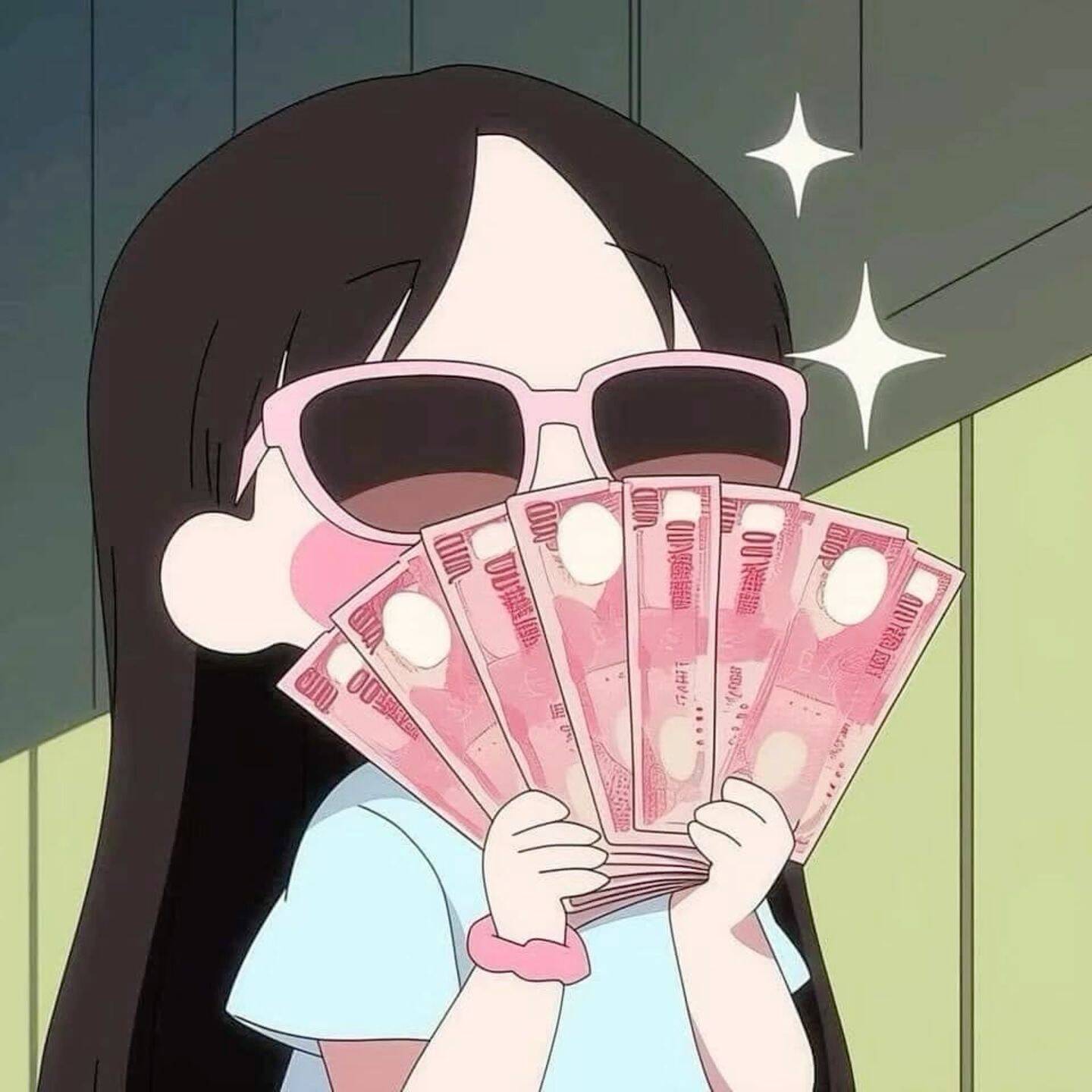 Cute Anime Girl pfp Profile Picture with Sunglasses and Money
