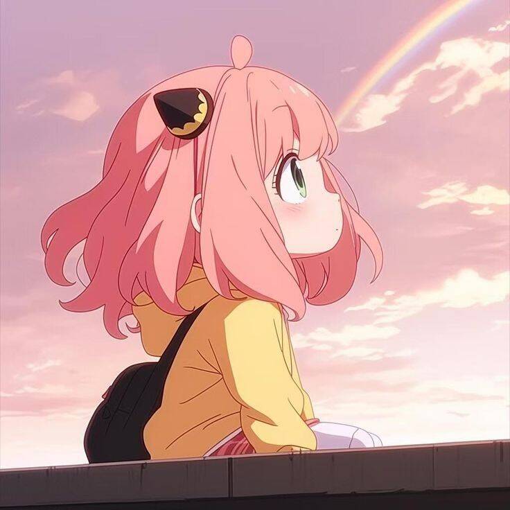 Anime Girl pfp Profile Picture Cute Pink Hair with Cat Ears and Rainbow