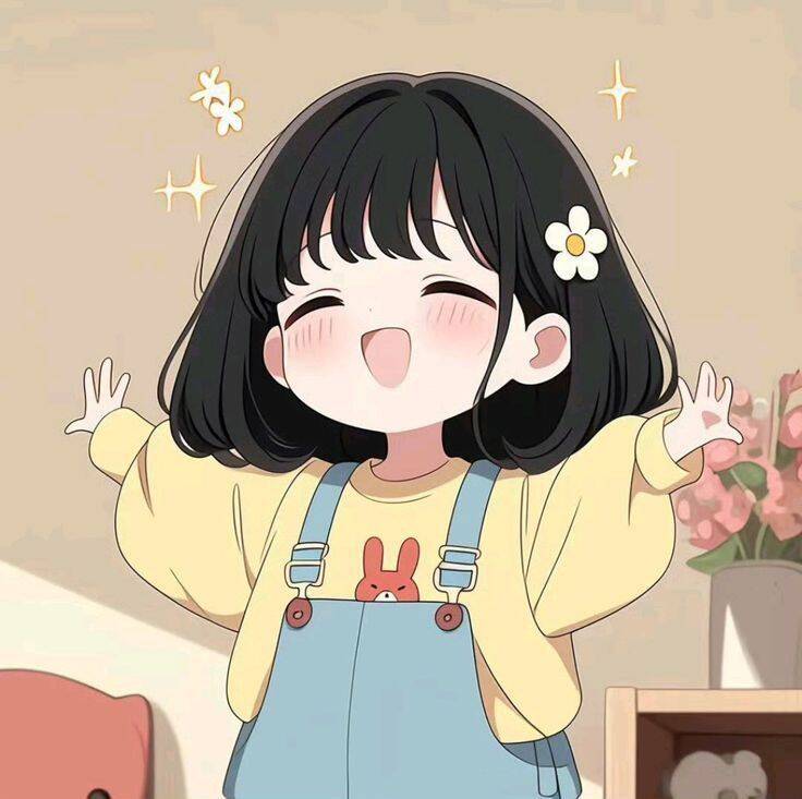 Cute Anime Girl pfp Profile Picture with Short Black Hair and Smiling Expression
