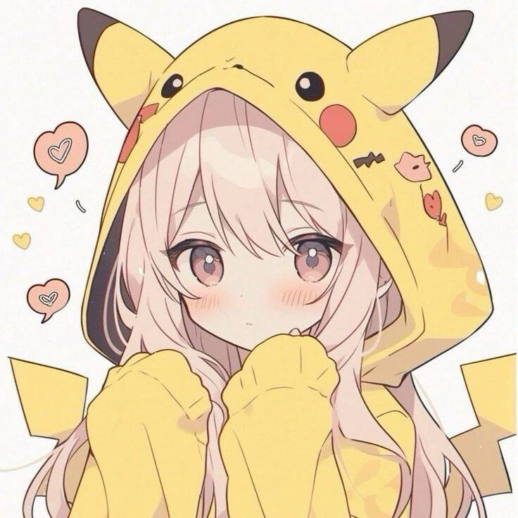 Anime Girl pfp Profile Picture Cute Pikachu Hoodie Blushing Kawaii