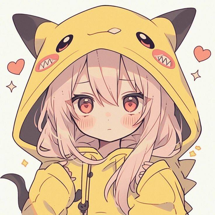 Cute Anime Girl pfp Profile Picture in Pikachu Hoodie