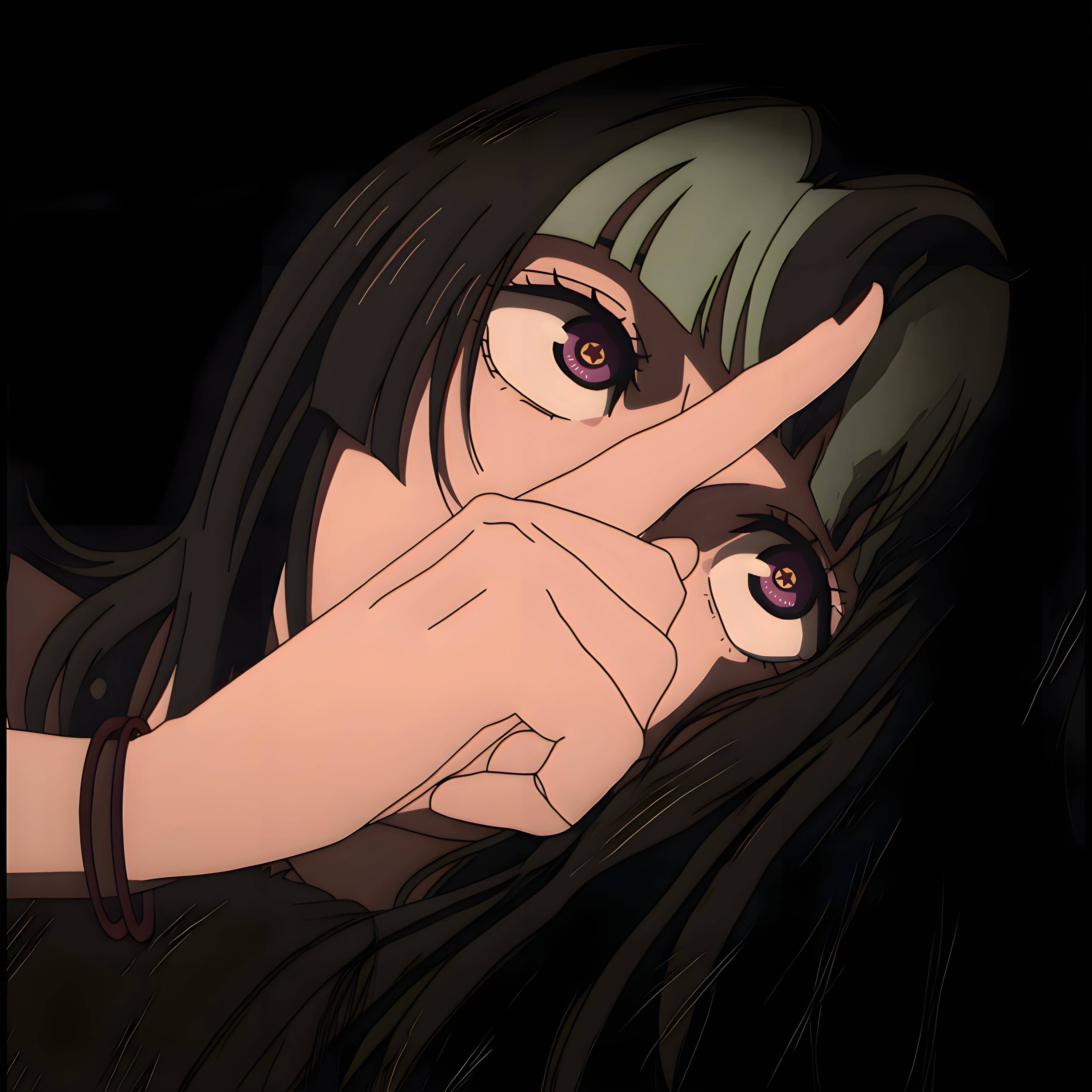 Anime Girl pfp Profile Picture Mysterious Dark Hair with Striking Eyes