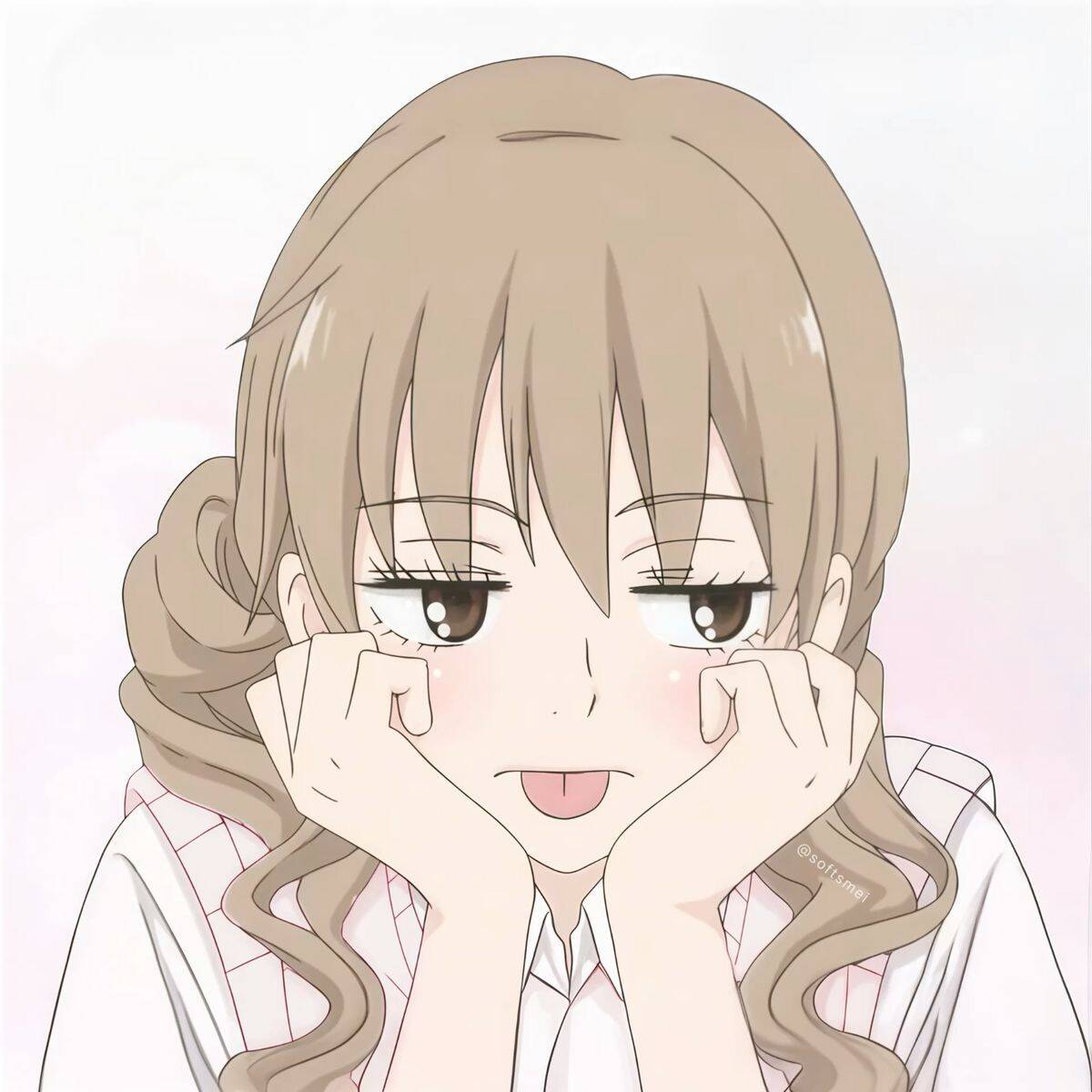 Anime Girl pfp Profile Picture Cute Blushing Girl with Long Brown Hair