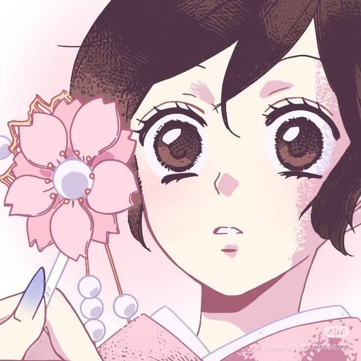 Anime Girl pfp Profile Picture with Pink Flower and Elegant Expression