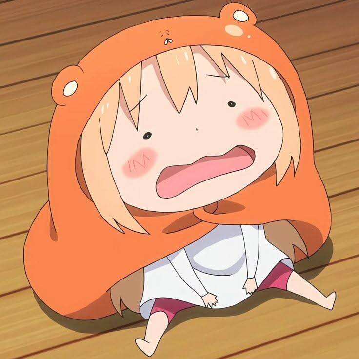Anime Girl pfp Profile Picture Cute Sad Expression in Orange Hoodie