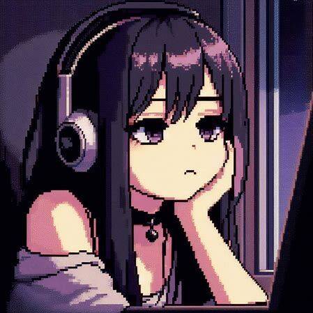 Anime Girl pfp Profile Picture Melancholic Expression with Headphones