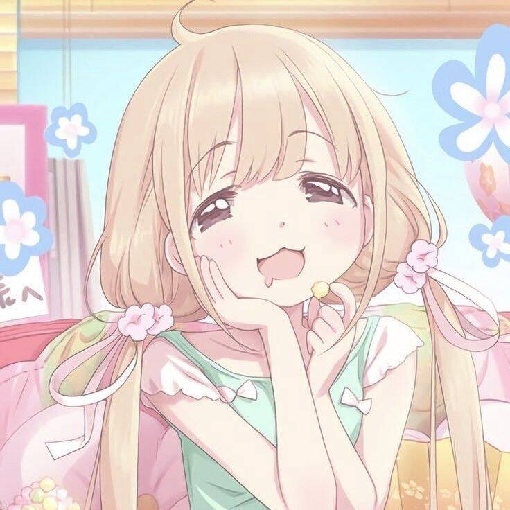 Cute Anime Girl pfp Profile Picture with Long Blonde Hair and Cheerful Expression