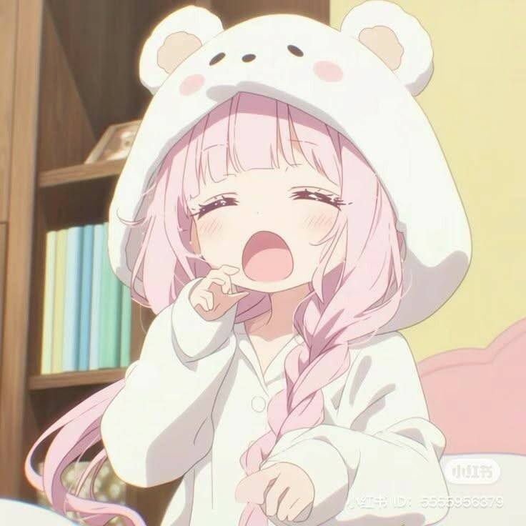 Cute Anime Girl pfp Profile Picture with Bear Hoodie and Pink Hair